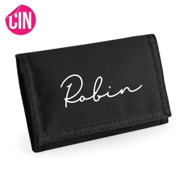 Chique portemonnee met naam zwart met klitteband