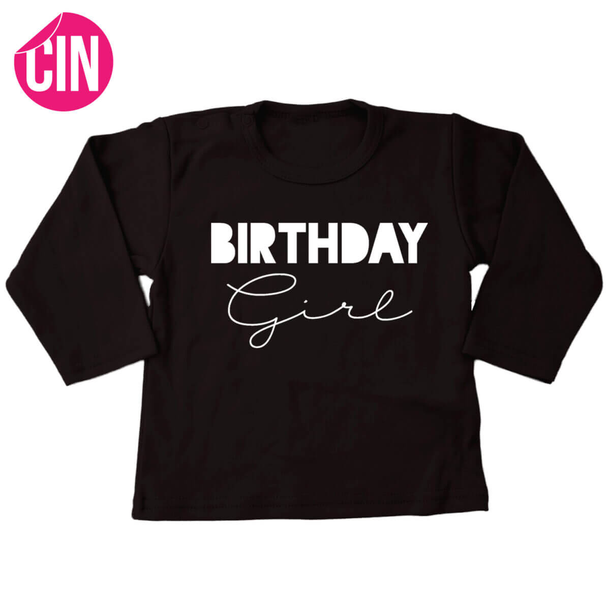 birthday girl t-shirt lange mouw zwart cindysigns