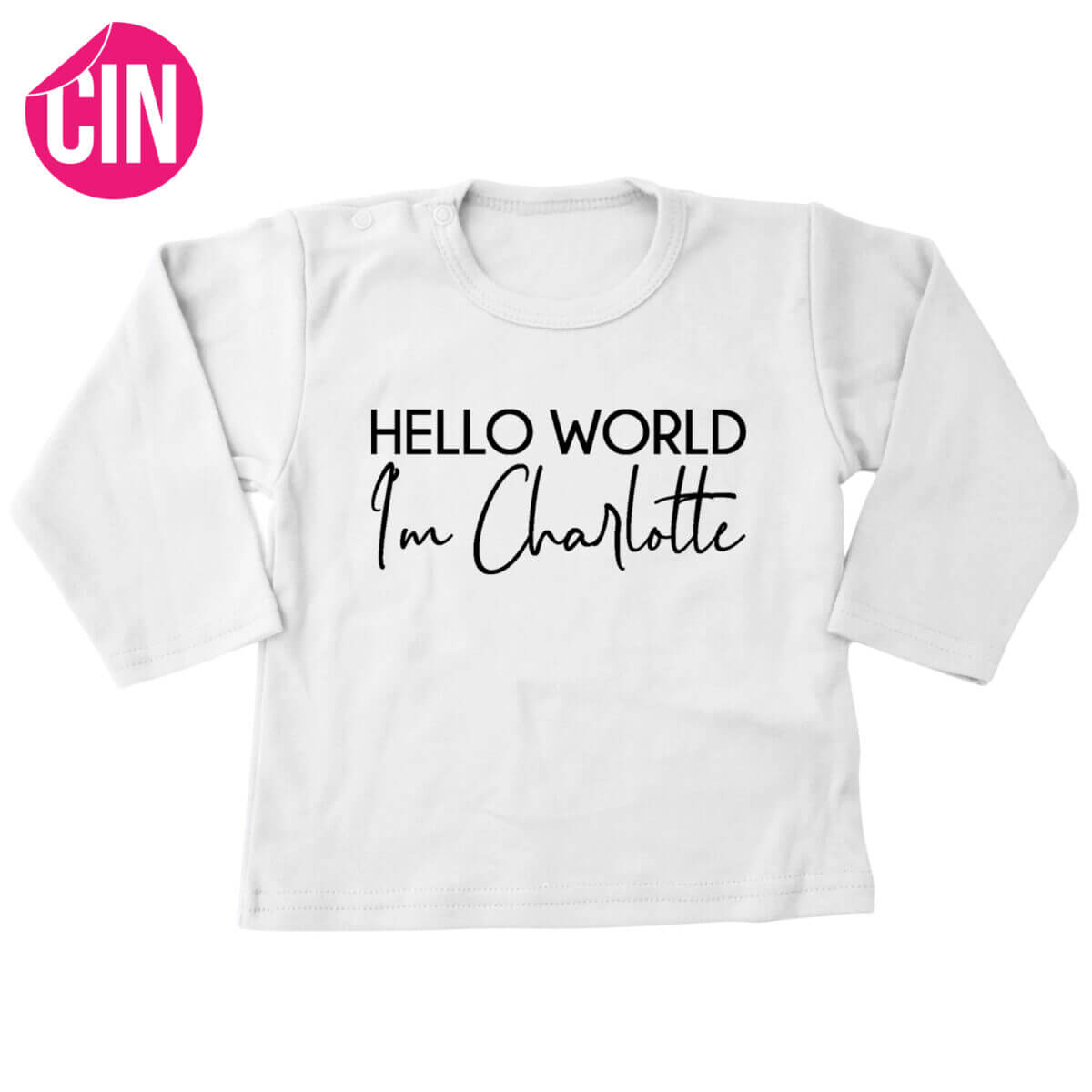 t-shirt hello world lange mouw wit