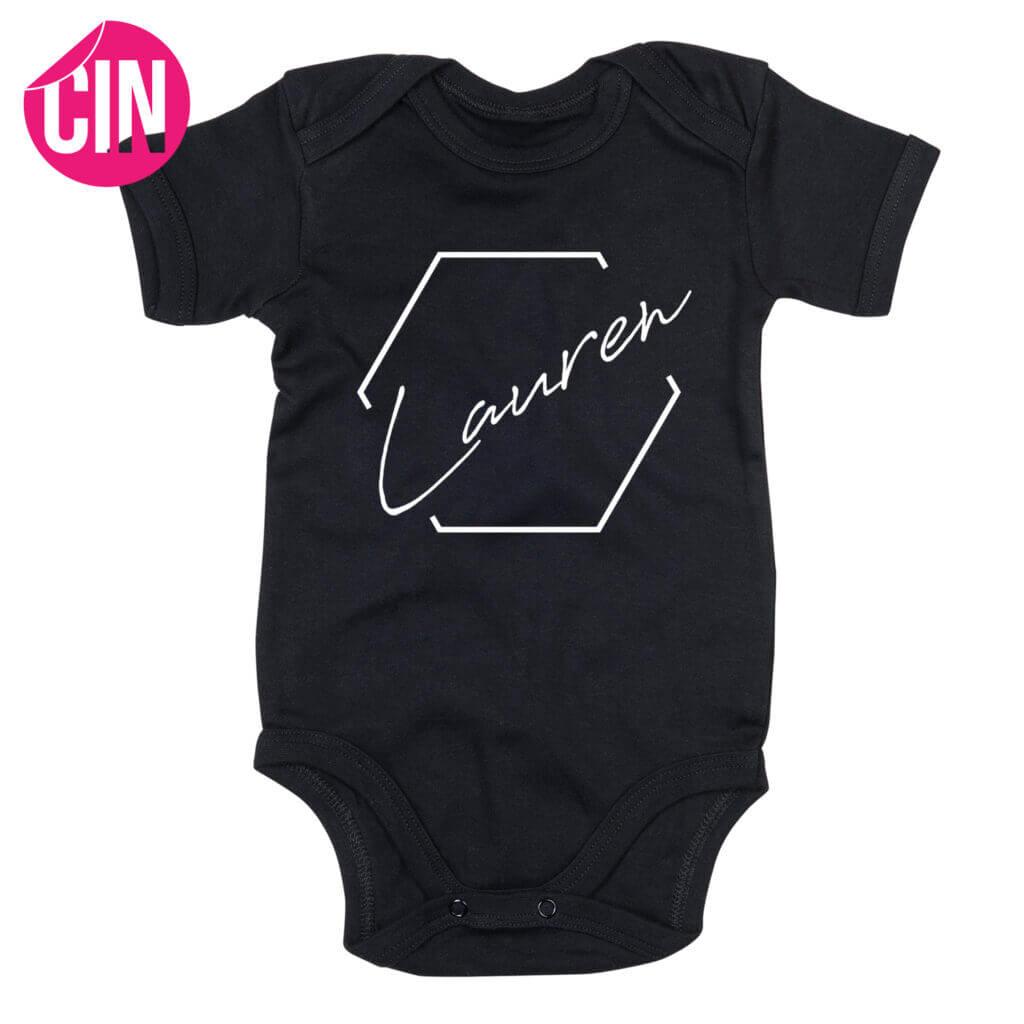 romper frame met naam korte mouw zwart
