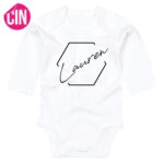 romper frame met naam lange mouw wit