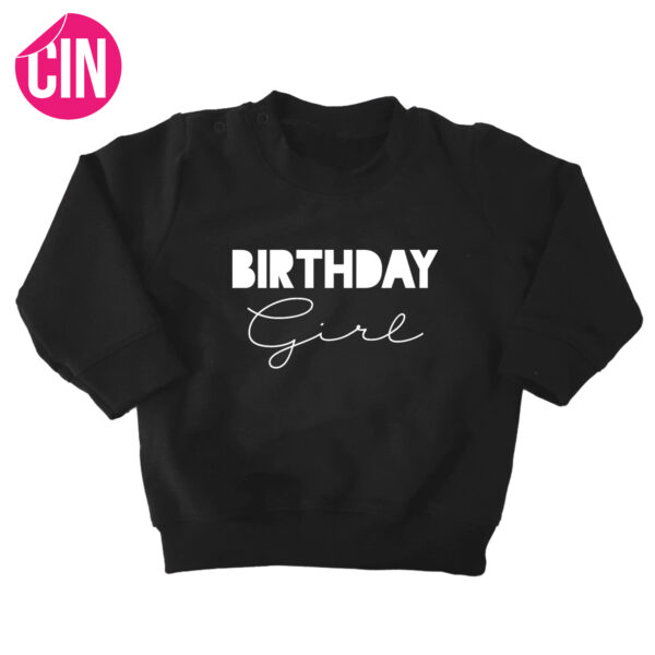sweater birthday girl zwart cindysigns