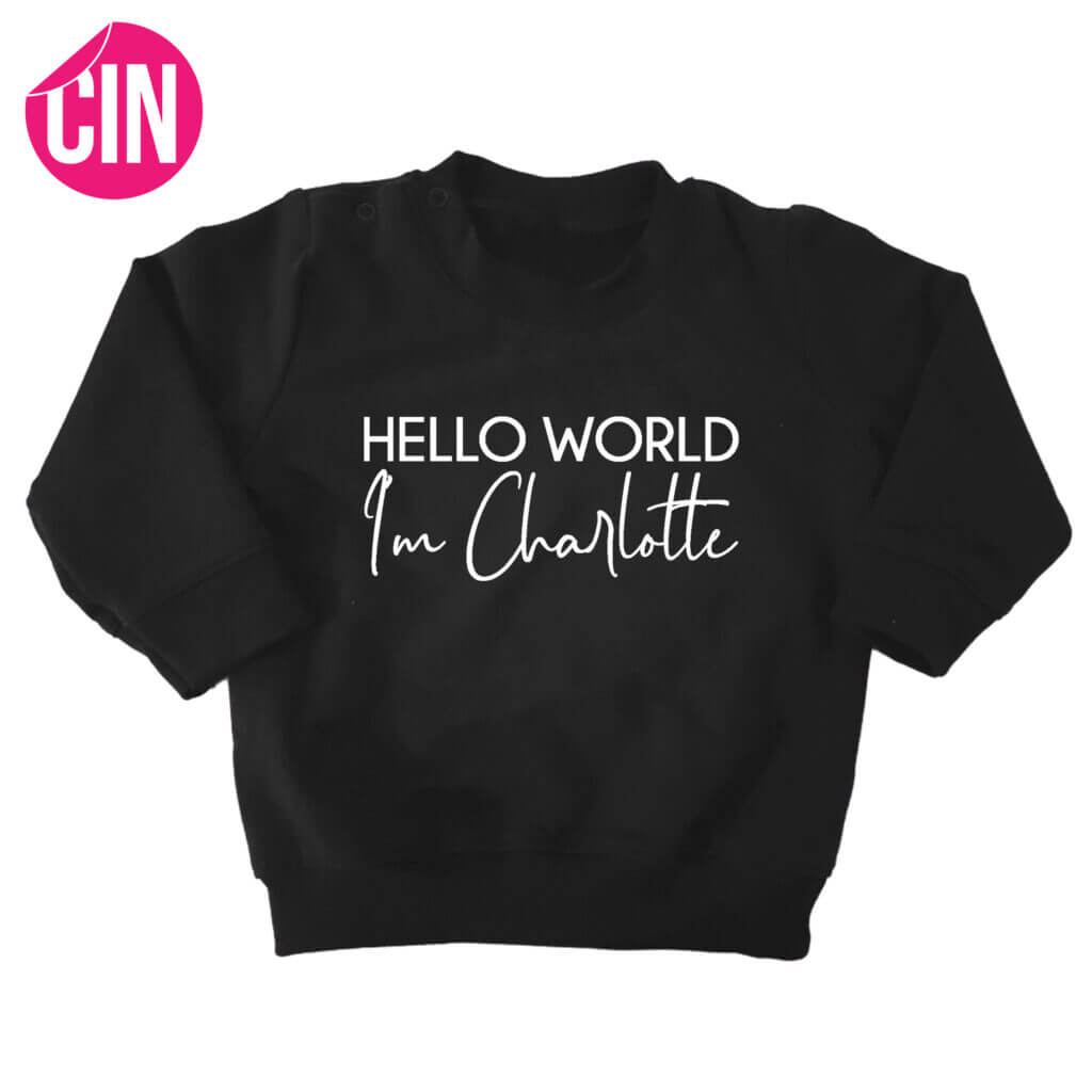 sweater hello world zwart