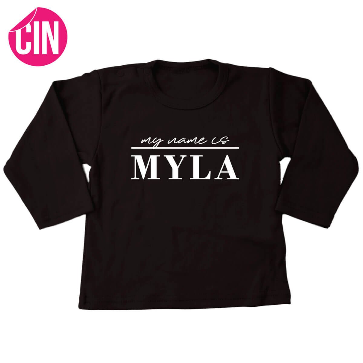 my name is shirt lange mouw zwart cindysigns